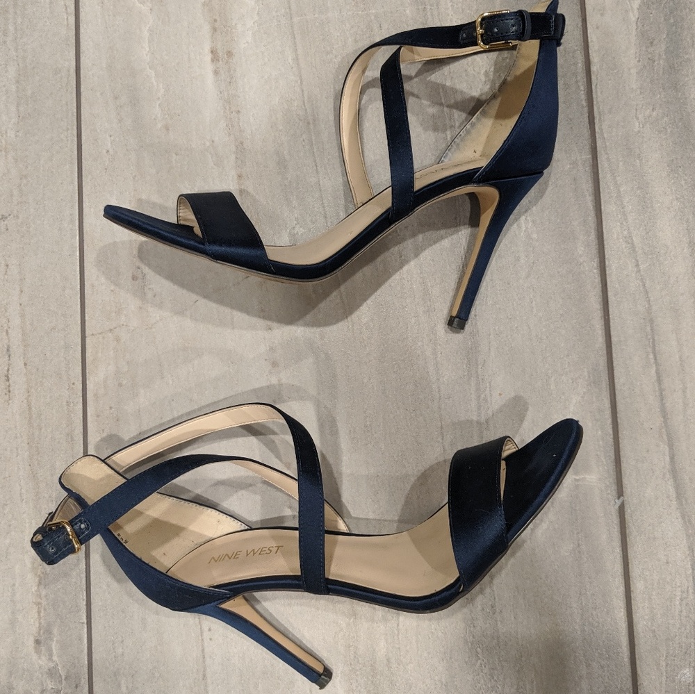 Nine West Mydebut Cross Strap Sandal- Navy Satin